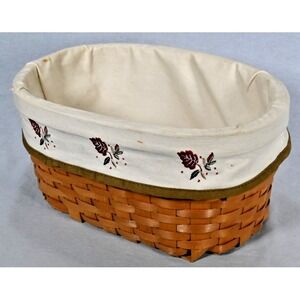 Vintage Farmhouse Woven Wooden Oval Basket w/ Canvas Insert